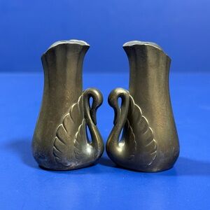 Silver Plate Swan Salt & Pepper Shakers – 2.5” Pair – Vintage Tableware
